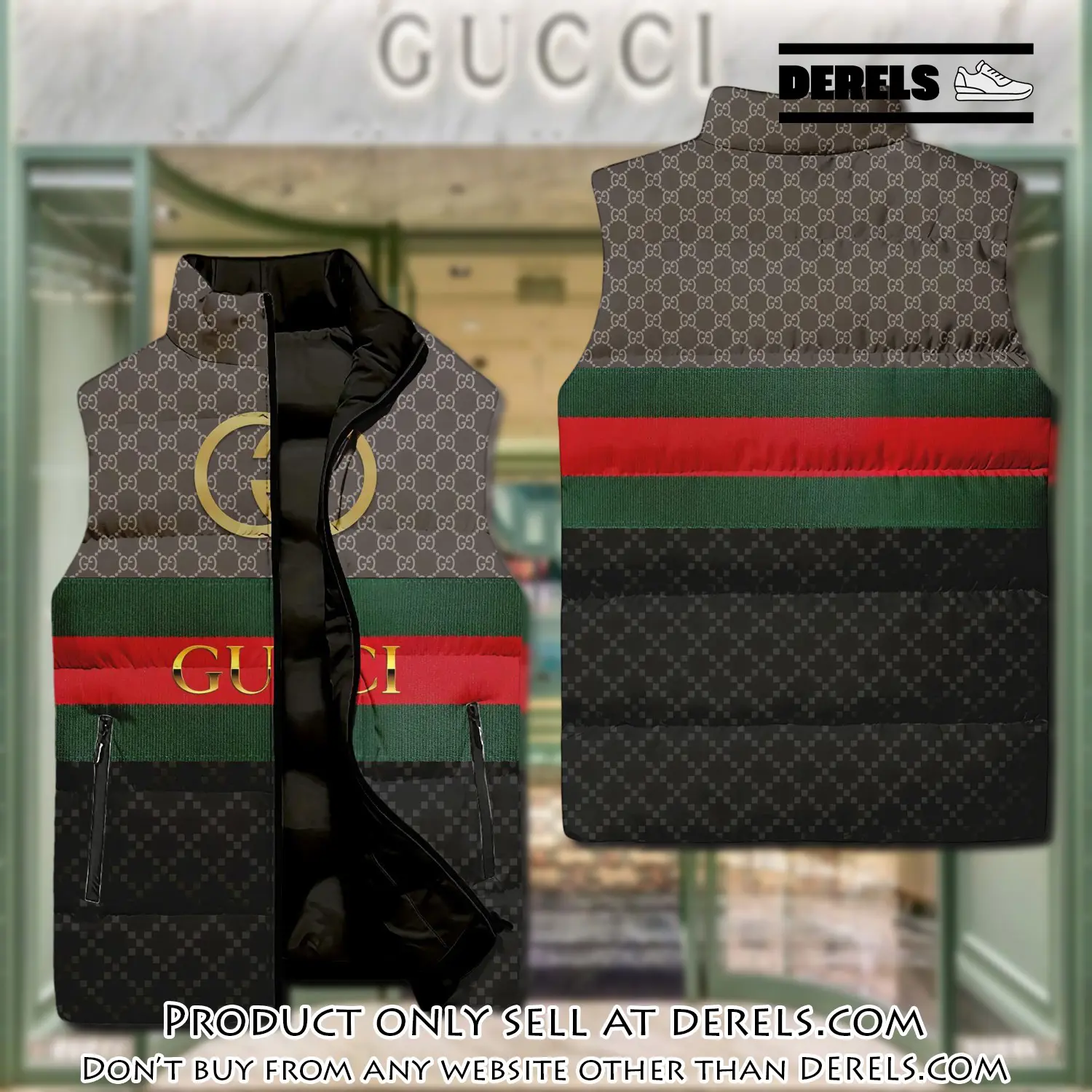 Gucci brown monogram luxury brand 3d sleeveless down jacket dr3047374